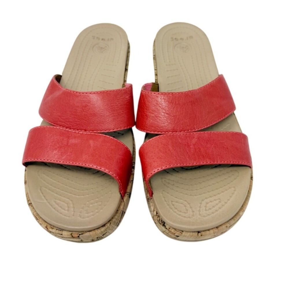 Crocs Womens A-Leigh Leather Mini Wedge Double Strap Sandal Orange 8 - Picture 11 of 13